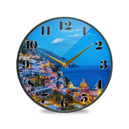 ALAZA Dreamy Positano Italy Wall Clock Battery Operated Silent Non Ticking Clocks for Living Room Decor 12 Inch / 9.5 Inch