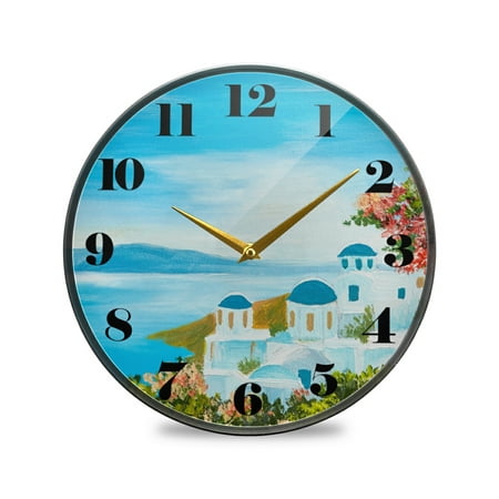 ALAZA Santorini Sea Italy Wall Clock Battery Operated Silent Non Ticking Clocks for Living Room Decor 12 Inch / 9.5 Inch