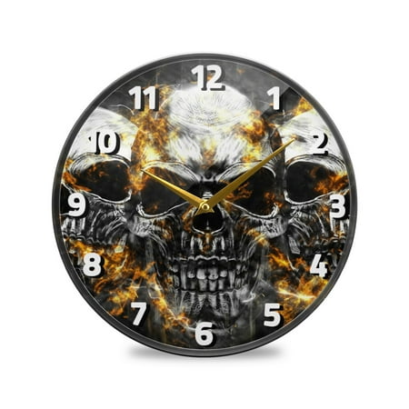 ALAZA Scary Vampire Skull Burning 3D Halloween Wall Clock Battery Operated Silent Non Ticking Clocks for Living Room Decor 12 Inch / 9.5 Inch