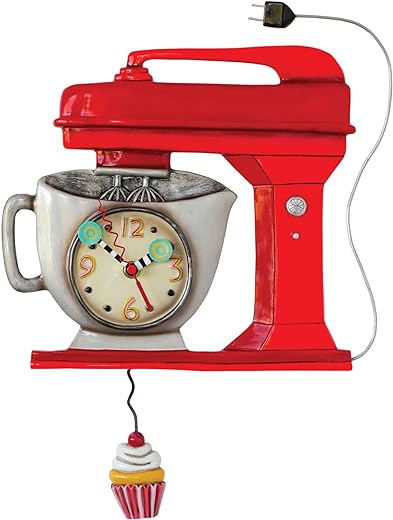 Allen Designs P1371 Vintage Red Mixer Pendulum Wall Clock 16.5