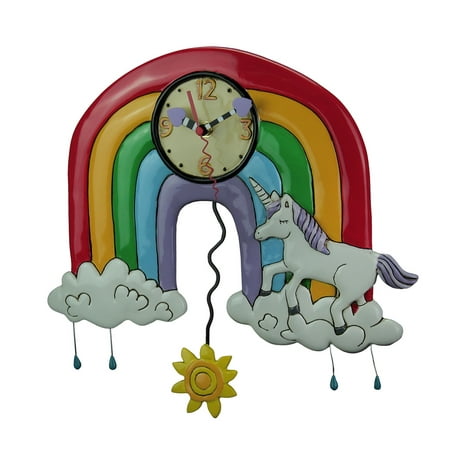 Allen Designs Rainbows and Unicorns Pendulum Wall Clock