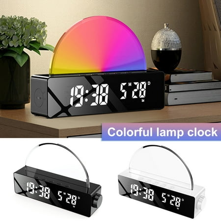 Andvari Colorful Light Dual Alarm Clock - Adjustable Brightness, Mirror Display, Sunrise Wake-Up Light, Perfect for Home Use