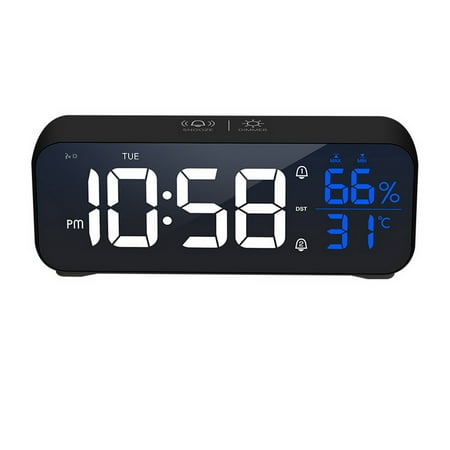 Andvari LED Alarm Clock with 5 Gears Volume/Brightness - Voice Control, Snooze, Glow-in-the-Dark, Temperature and Humidity Display for Home