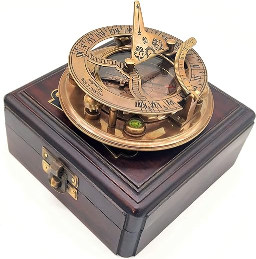 Antique Brass & Copper Sundial Compass – A Unique Gift of Elegance with Sundial Clock, Ship Replica Watch, and Presentation Box