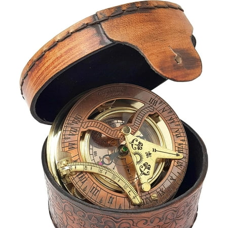 Antique Brass & Copper Sundial Compass, Sundial Clock in Box Gift Sun Clock Ship Replica Watch