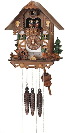 Anton Schneider Cuckoo Clock Black Forest House with Moving Wood Chopper and Mill Wheel