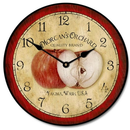 Apple Large Wall Clock | Beautiful Color, Silent Mechanism, Made in USA