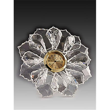 Asfour Crystal 407-911-1 4.52 L x 3.93 H in. Crystal Rose Clock Office Figurines