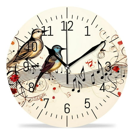 ATEDEANEI 12 Wall Clock Battery Operated Silent Non Ticking Music Hummingbird Mordern