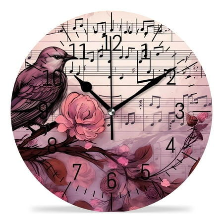 ATEDEANEI 12 Wall Clock Battery Operated Silent Non Ticking Music Hummingbird Image