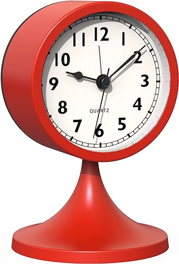 AYRELY® 3" Cute Analog Alarm Clock,Small Retro Table Clock Battery Operated,Slient Metal Desk Clock with Light for Living Room Decor,Bedroom,Bedside,Shelf（Rose red）