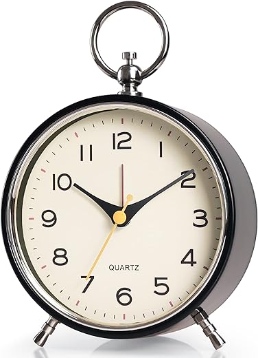 AYRELY® Analog Metal Retro Alarm Clock with Light,Snooze Silent No Ticking Desk Clock Battery Operated for Kids,Bedroom,Living Room,Table Clocks for Living Room Decor(Black)