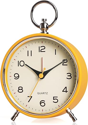 AYRELY® Analog Metal Retro Alarm Clock with Light,Snooze Silent No Ticking Desk Clock Battery Operated for Kids,Bedroom,Living Room,Table Clocks for Living Room Decor(Orange)