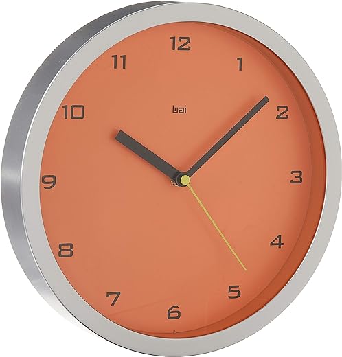 Bai 834.GT Designer Wall Clock, Gotham Tangerine, 10" diameter