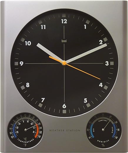 Bai Tank Weather Station Wall Clock, Satin Silver