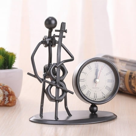 Baiulaoshu Mother'S Day Gift Creative Iron Stainless Steel Small Desk Clock Iron Retro Personality Clock Gift Birthday Gift Iron Table Alarm Clock With Musical Instruments Gadgets Decoration Craft