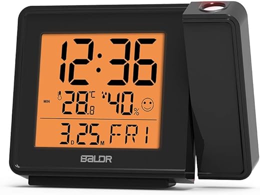 BALDR Projection Alarm Clock - Atomic Digital Alarm Clock with Projection on Ceiling - Perfect Alarm Clocks for Bedrooms - Display Time on Ceiling with Calendar and Indoor Temperature