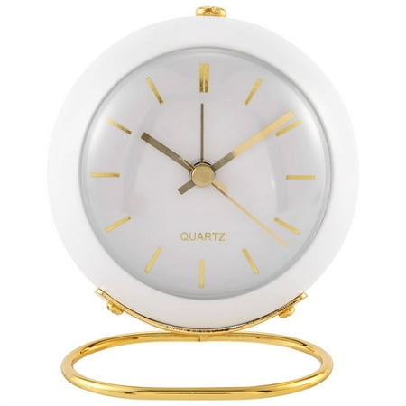 Battery Operated Desk Alarm Clocks with Light,Retro Silent White