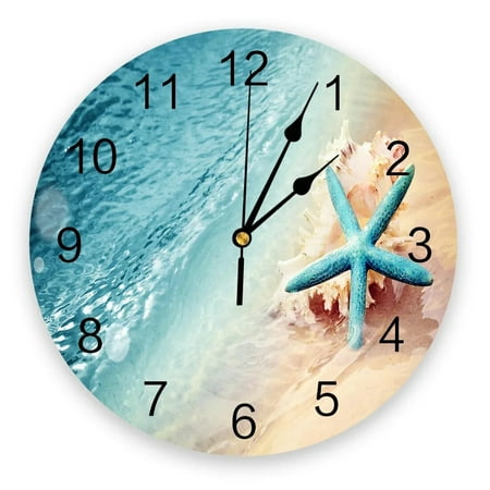 Beach Sea Summer Theme StarBlue Large Wall Clock Dinning Restaurant Cafe Decor Round Wall Clocks Silent Home Decoration（12 Inch）