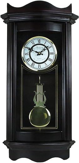 Bedford Clock Collection 25 Inch Chiming Pendulum Wall Clock in Weathered Chocolate Cherry Finish