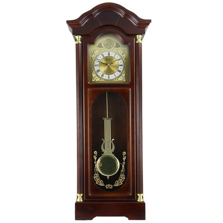 Bedford Clock Collection 33 Antique Cherry Oak Finish Chiming Wall Clock with Roman Numerals