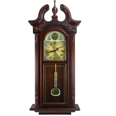 Bedford Clock Collection 38Grand Antique Colonial Chiming Wall Clock with Roman Numerals in a Cherry Oak Finish