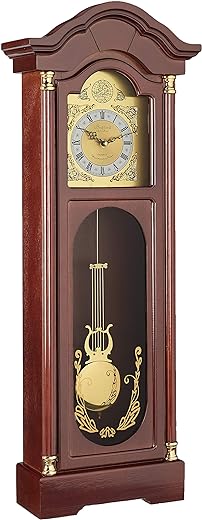 Bedford Clock Collection Antique Cherry Oak Finish Chiming Wall Clock with Roman Numerals, 33.25 L