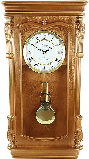 Bedford Clock Collection Golden Oak Chiming Pendulum Wall Clock