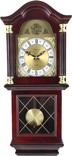 Bedford Clock Collection Swinging Pendulum Wall Clock, Cherry Oak