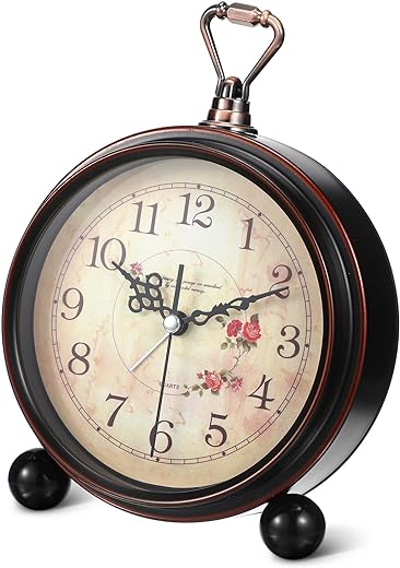 BESPORTBLE Vintage Style Alarm Clock Silent Antique Retro Table Clock Decorative Quiet Non-Ticking Clock Classic Retro Clock Desk Alarm Clock(Without Battery)