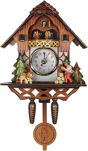 BESPORTBLE Wall Clock Retro Cuckoo Shaped Clock Antique Pendulum for Home Cafe Bar Wall Decor