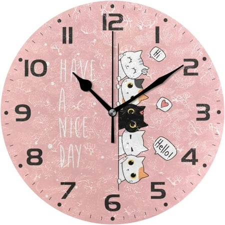 Bestwell Cat Kittens Wall Clock 10 Inch Silent Non Ticking Round Clock Oil Painting Clock Easy to Read Clock for Living Room Bedroom Bathroom Home Wall Decor Gift