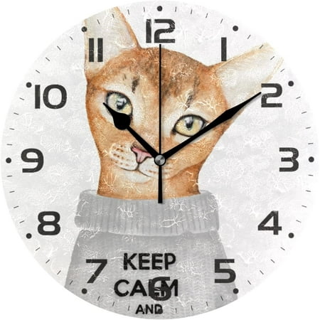 Bestwell Cute Kitten Cat Wall Clock 10 Inch Silent Non Ticking Round Clock Oil Painting Clock Easy to Read Clock for Living Room Bedroom Bathroom Home Wall Decor Gift