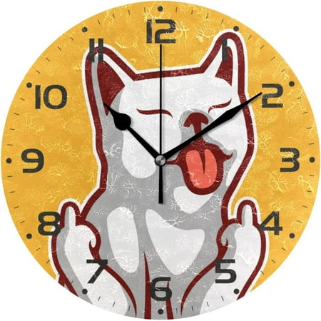 Bestwell Rude White Kitten Cat Wall Clock 10 Inch Silent Non Ticking Round Clock Oil Painting Clock Easy to Read Clock for Living Room Bedroom Bathroom Home Wall Decor Gift