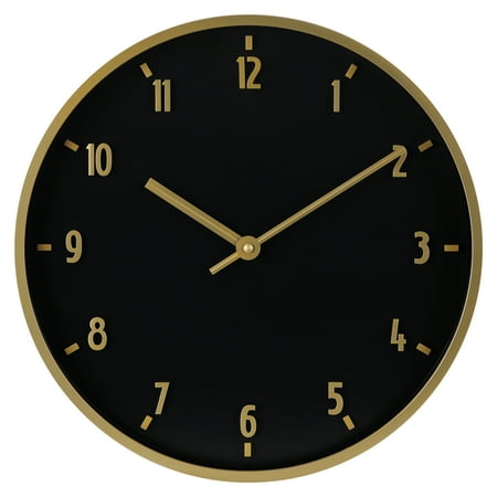 Better Homes & Garden 20 Round Indoor Black and Gold Analog Wall Clock with Arabic Numbers