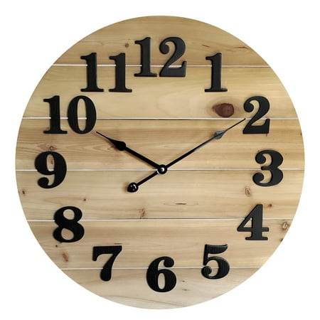 Better Homes & Gardens Wood Planks Clock, Natural Stain Finish, WMC222N