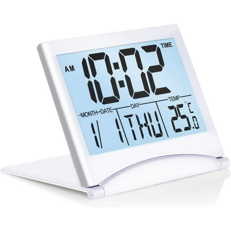 Betus Digital Travel Alarm Clock with White Backlight -Battery Operated Compact Desk Clock