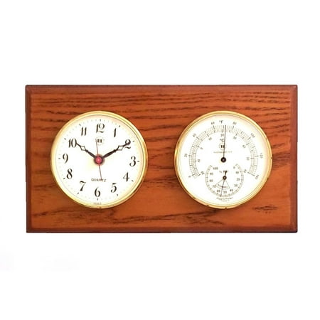 Bey-Berk International Brass Clock, Thermo./Hygro. on Oak T.P.