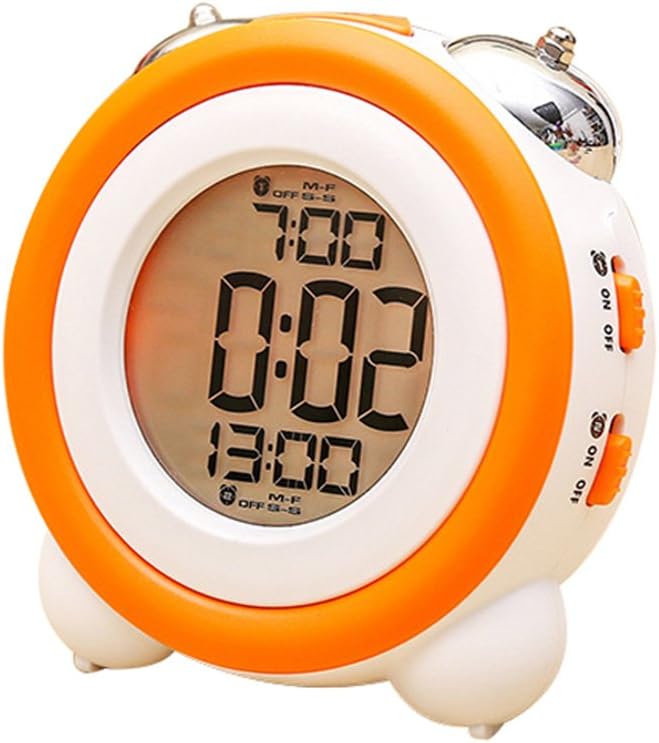 Big Orange Loud Metal Twin Bell Light Alarm Clock,4 Modern Digital Time Wake Up Alarm Clock for Heavy Sleepers Or Girls(Orange)