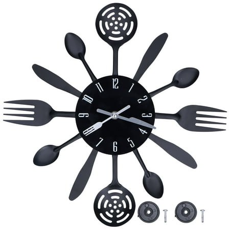 Black Kitchen Wall Clock Removable Modern Cutlery Kitchen Spoon Fork Wall Clock Home Decoration