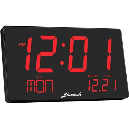 Bluetech Oversized LED Clock- Extra Large Display, Easy To Read 3 Inch Digits, Sleek Design - Wall-Shelf Clock For Home Or Office Use