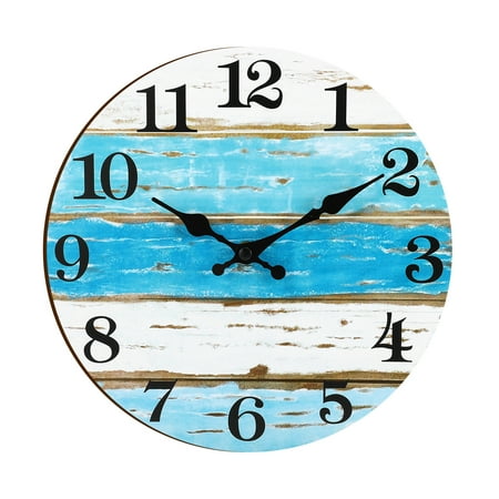 Bocaoying 10 Inch Wall Clock,Beach Outdoor Clock for Patio,Wooden Round Wall Clock Battery Operated,Non Ticking Coastal Themed Decor Wall Clock for Lake House,Home,Kitchen,Pool,Bathroom