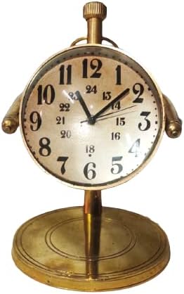 Brass Dome Lens 5 Inch Table Desk Clock with Compass Office Desk Decor Vinatge Maritime Shinny Brass Table Clock for Bedroom, Kitchen Decorative, Living Room Decor