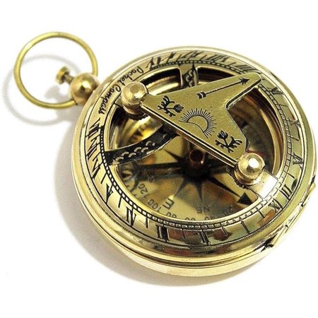 Brass Push Button Direction Sundial Compass - Pocket Sundial Compass