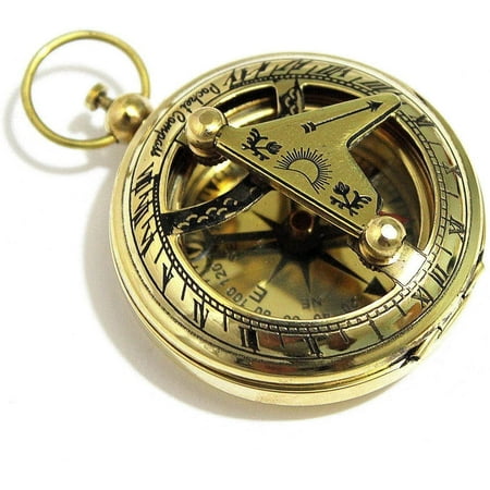 Brass Push Button Direction Sundial Compass - Pocket Sundial Compass