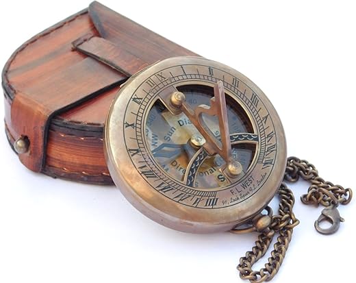 Brass Sundial - Push Open Compass - Steampunk Accessory – Unique Gift for Men - Beautiful Handmade - Sundial Clock – Sun Clock – Steampunk Clock for Him - Antique Decor