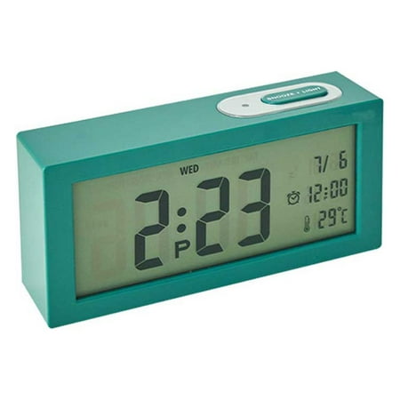 BrowQuartz LCD Electric Alarm Clock with Calendar Digital Desktop Clocks Humidity Meter Modern Battery-Operated Thermometer Blackish Green