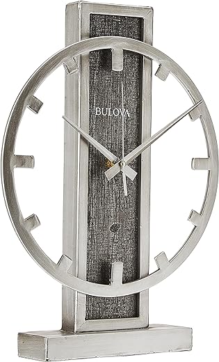 Bulova B1864 Streak Tabletop Clock, Aged Silver-Tone 2.63 x 12 x 16