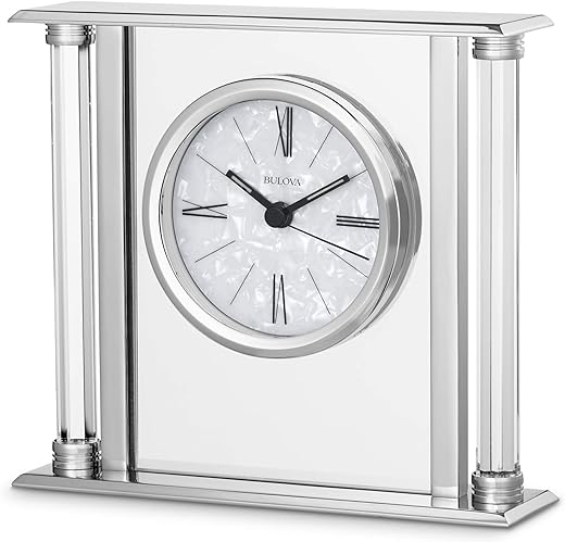 Bulova B2454 The Pearl Tabletop Clock, Mirror Polished Silver