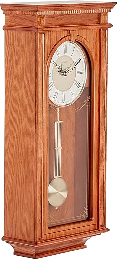 Bulova C4419 Manorcourt Chiming Clock, Golden Oak Finish, Brown